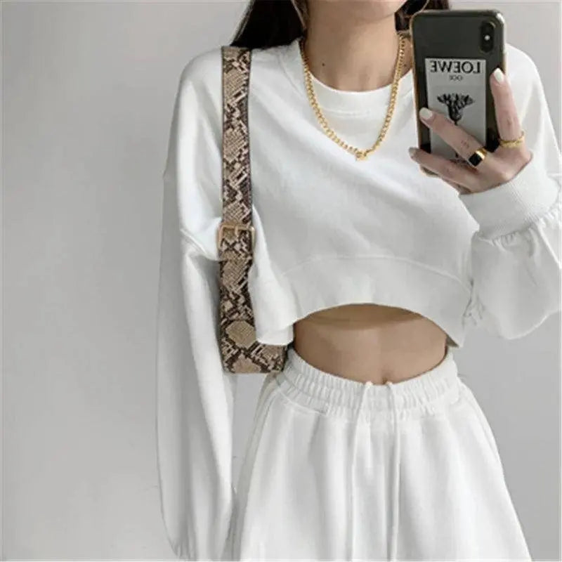 Women Long Sleeve Cropped Crop Top Hoodies Sweatshirt Causal Loose Pullover Tops Dropship - Tophatter Daily Deals