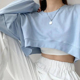 Women Long Sleeve Cropped Crop Top Hoodies Sweatshirt Causal Loose Pullover Tops Dropship - Tophatter Daily Deals