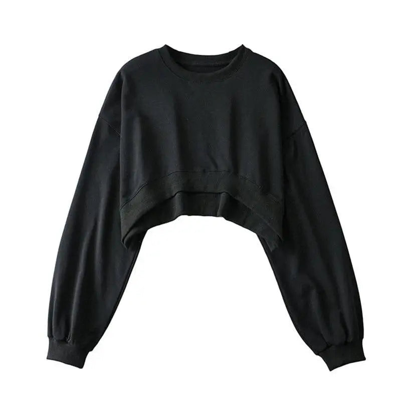 Women Long Sleeve Cropped Crop Top Hoodies Sweatshirt Causal Loose Pullover Tops Dropship Black for M - Tophatter Daily Deals