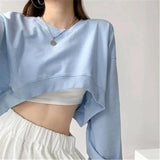 Women Long Sleeve Cropped Crop Top Hoodies Sweatshirt Causal Loose Pullover Tops Dropship - Tophatter Daily Deals