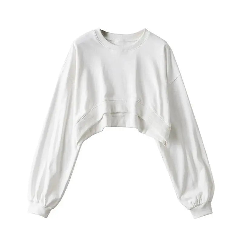 Women Long Sleeve Cropped Crop Top Hoodies Sweatshirt Causal Loose Pullover Tops Dropship White - Tophatter Daily Deals