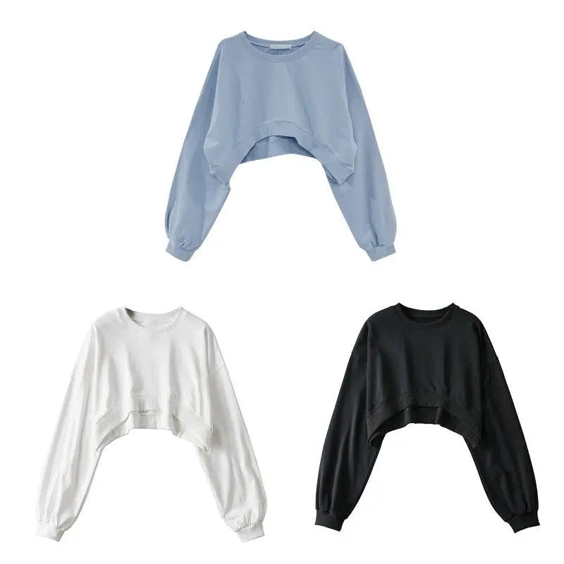Women Long Sleeve Cropped Crop Top Hoodies Sweatshirt Causal Loose Pullover Tops Dropship - Tophatter Daily Deals