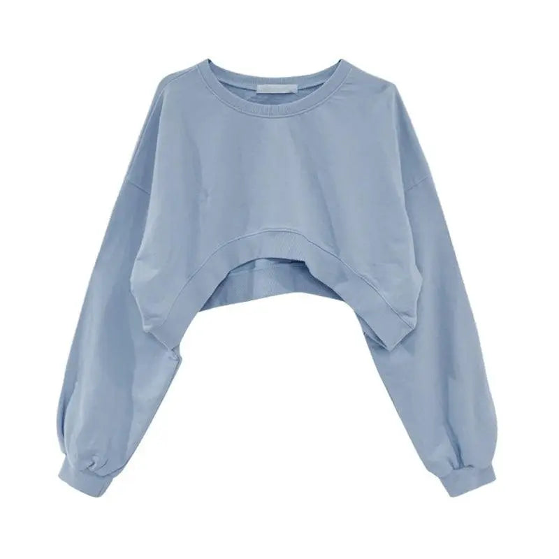 Women Long Sleeve Cropped Crop Top Hoodies Sweatshirt Causal Loose Pullover Tops Dropship - Tophatter Daily Deals