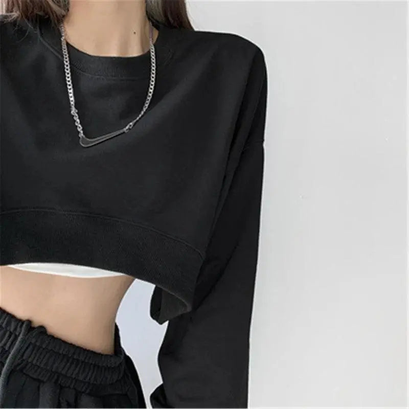 Women Long Sleeve Cropped Crop Top Hoodies Sweatshirt Causal Loose Pullover Tops Dropship - Tophatter Daily Deals