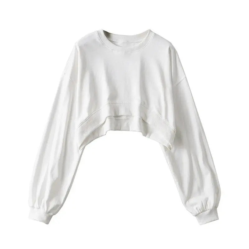 Women Long Sleeve Cropped Crop Top Hoodies Sweatshirt Causal Loose Pullover Tops Dropship - Tophatter Daily Deals