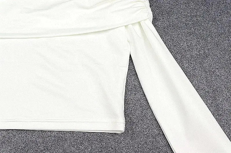 Women Off Shoulder Long Sleeve Slim Tops and Blouses Mesh Ruched Crop Tops Summer Autumn Y2K Sexy Elegant Shirts Female - Tophatter Daily Deals