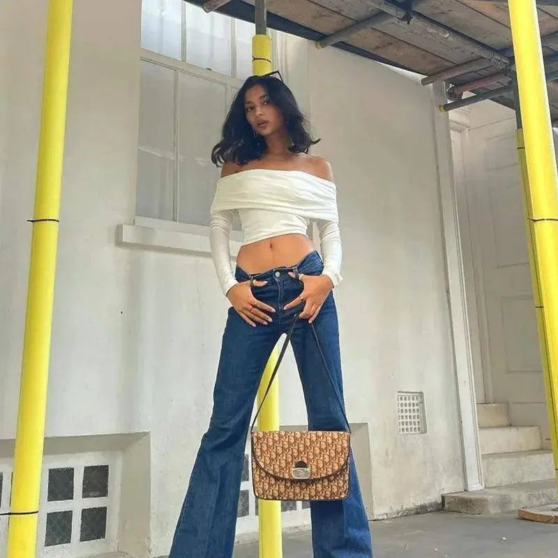 Women Off Shoulder Long Sleeve Slim Tops and Blouses Mesh Ruched Crop Tops Summer Autumn Y2K Sexy Elegant Shirts Female - Tophatter Daily Deals