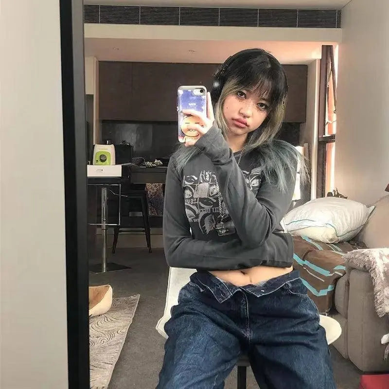 Women Retro Eyes T-Shirt Gray - Tophatter Daily Deals