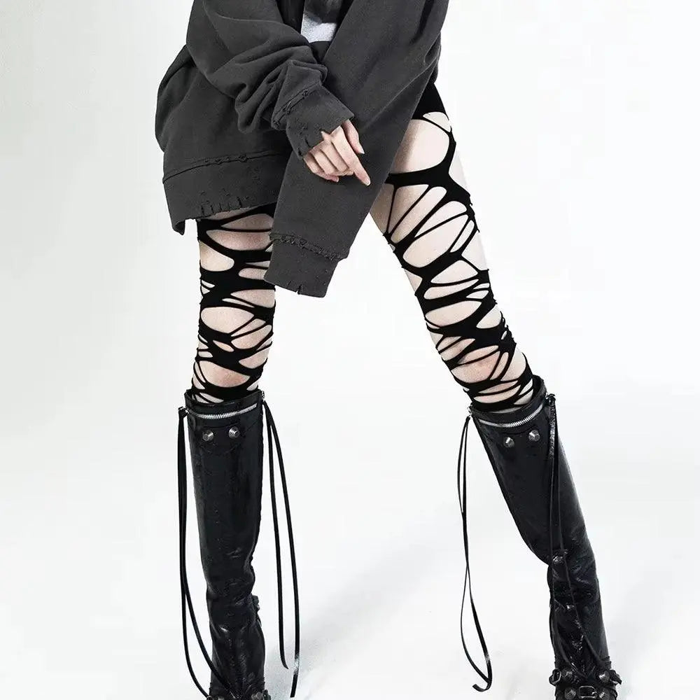 Women Sexy Perforated Stocking Gothic Black Punk - Tophatter Daily Deals