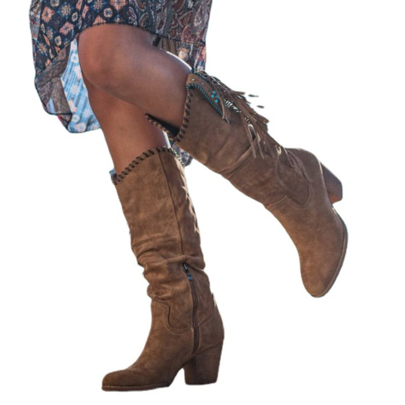 Supportive Women's Knee-High Boots - Western Fringe, Suede - Tophatter Daily Deals