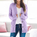 Soft Women’s Knit Button Cardigan - Hip Length Acrylic Purple - Tophatter Daily Deals