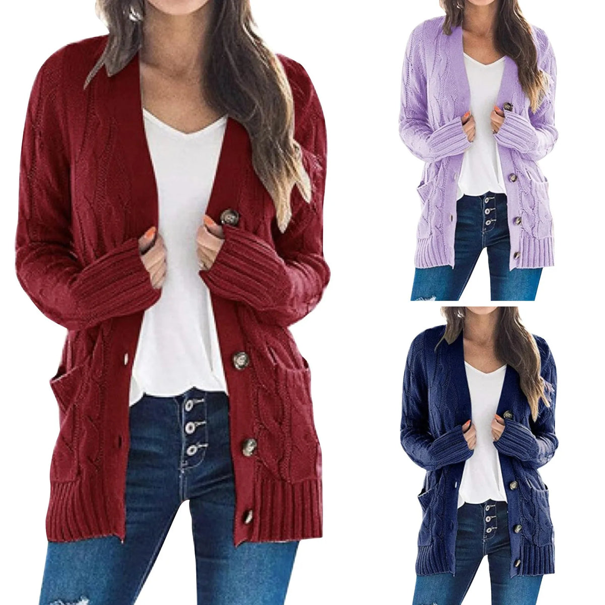 Soft Women’s Knit Button Cardigan - Hip Length Acrylic - Tophatter Daily Deals