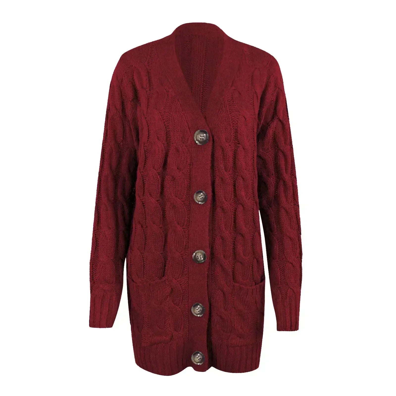 Soft Women’s Knit Button Cardigan - Hip Length Acrylic Burgundy - Tophatter Daily Deals