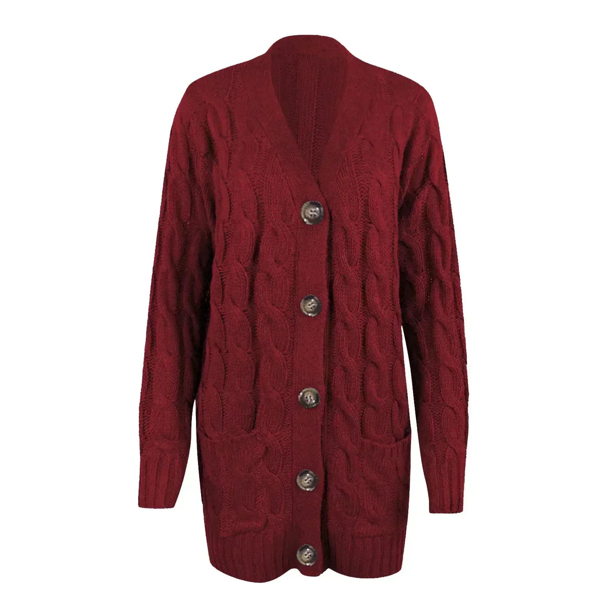 Soft Women’s Knit Button Cardigan - Hip Length Acrylic Burgundy - Tophatter Daily Deals