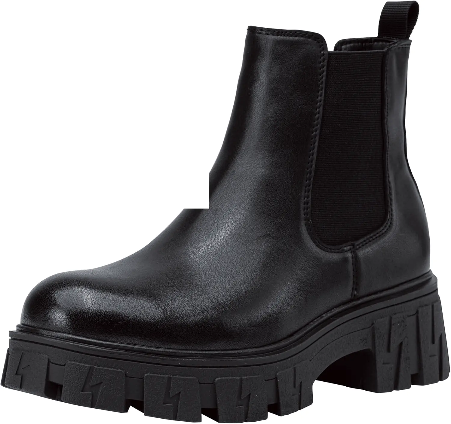 Women'S 9620 Chelsea Ankle Boots | Fashion Lug Sole Platform Elastic Slip-On Booties Leather Chelsea-9620L-Black - Tophatter Daily Deals