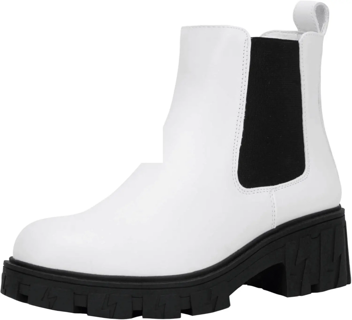 Women'S 9620 Chelsea Ankle Boots | Fashion Lug Sole Platform Elastic Slip-On Booties Chelsea Lug Sole-9620-White Black - Tophatter Daily Deals