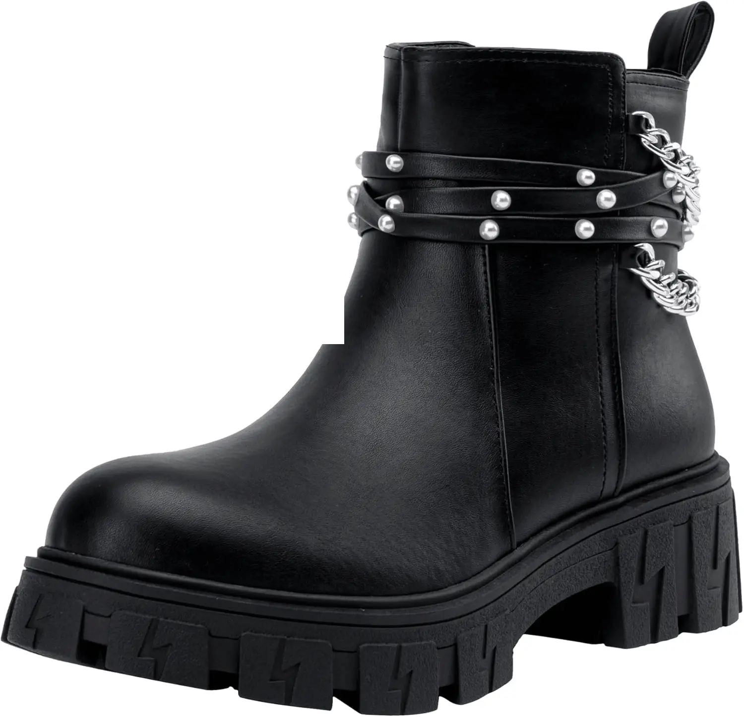 Women'S 9620 Chelsea Ankle Boots | Fashion Lug Sole Platform Elastic Slip-On Booties Chain Moto-9611-Black - Tophatter Daily Deals