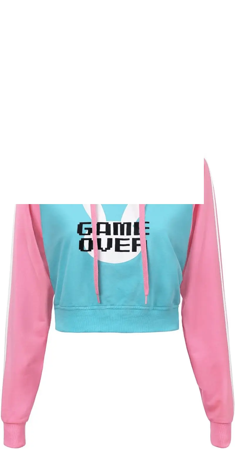 Women'S Bunnywatch Cosplay Gaming Casual Regular Fit Long Sleeve Drawstring Cropped Hoodie Sweater Pink - Tophatter Daily Deals