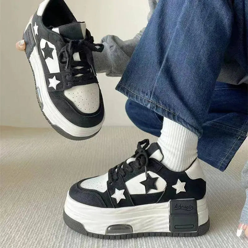 Women's Casual Platform Sneakers Star Skateboard Trainers Mix Colors Running Sport Shoes Tennis Shoes Outdoor Walking Sneakers - Tophatter Daily Deals