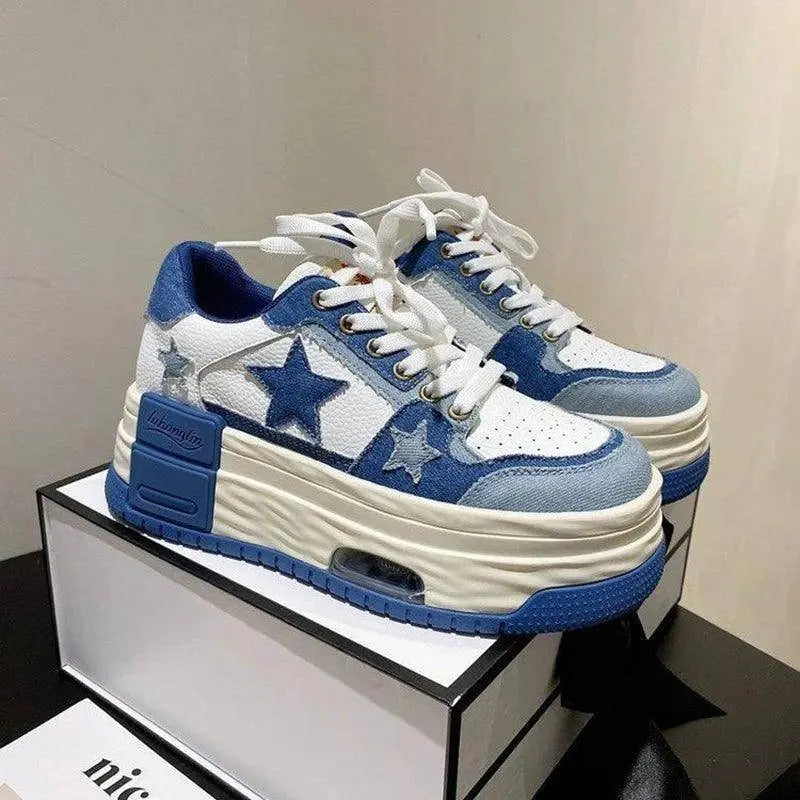 Women's Casual Platform Sneakers Star Skateboard Trainers Mix Colors Running Sport Shoes Tennis Shoes Outdoor Walking Sneakers denim blue - Tophatter Daily Deals