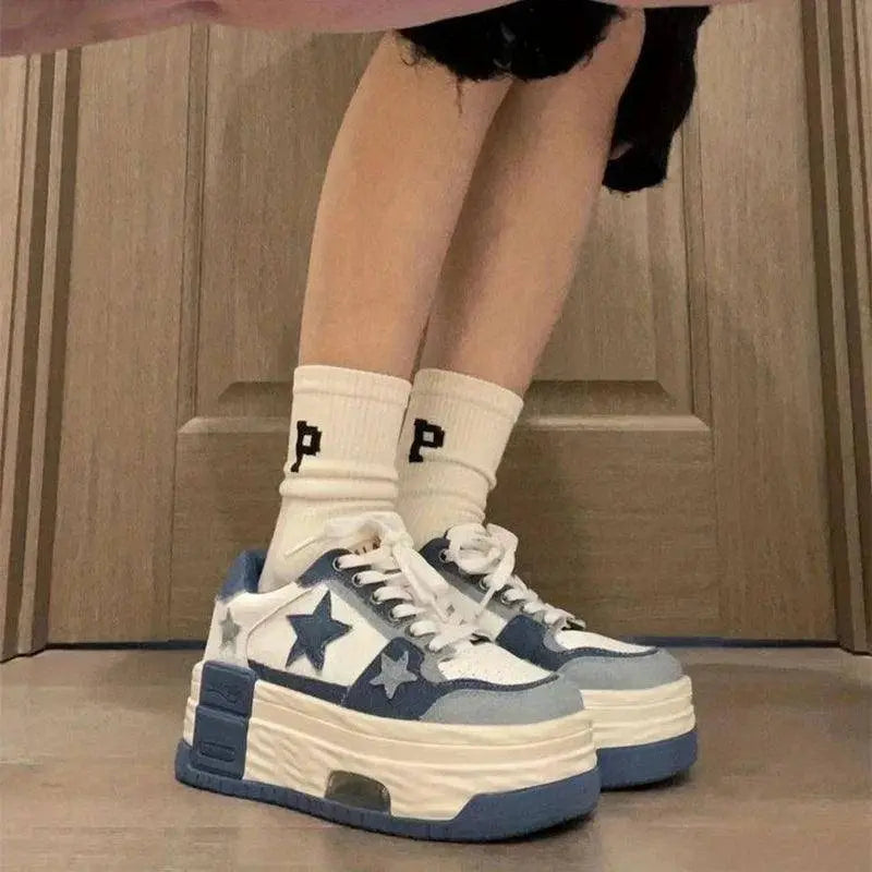Women's Casual Platform Sneakers Star Skateboard Trainers Mix Colors Running Sport Shoes Tennis Shoes Outdoor Walking Sneakers - Tophatter Daily Deals
