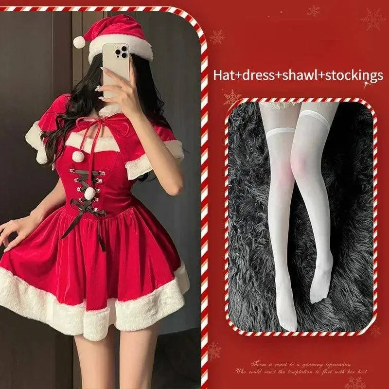 Women's Christmas Costume Short Sleeve Shawl Dress Christmas Lolita Costume Cosplay New Year Theme Stage Costume Party Dress set 05 One Size - Tophatter Daily Deals