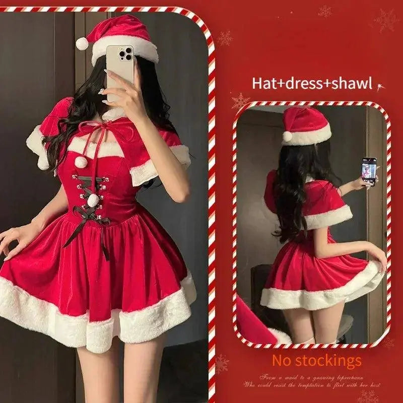 Women's Christmas Costume Short Sleeve Shawl Dress Christmas Lolita Costume Cosplay New Year Theme Stage Costume Party Dress set 04 One Size - Tophatter Daily Deals