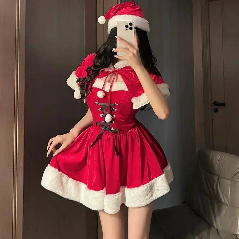 Women's Christmas Costume Short Sleeve Shawl Dress Christmas Lolita Costume Cosplay New Year Theme Stage Costume Party Dress - Tophatter Daily Deals