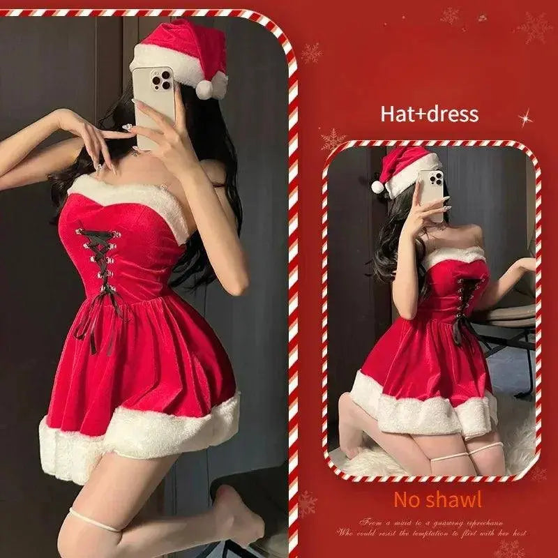 Women's Christmas Costume Short Sleeve Shawl Dress Christmas Lolita Costume Cosplay New Year Theme Stage Costume Party Dress set 02 One Size - Tophatter Daily Deals