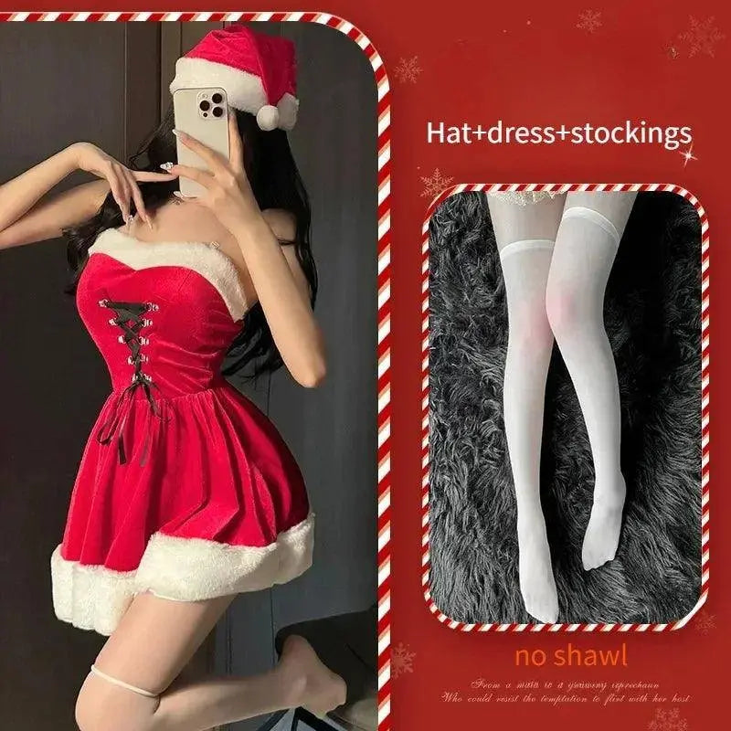 Women's Christmas Costume Short Sleeve Shawl Dress Christmas Lolita Costume Cosplay New Year Theme Stage Costume Party Dress set 03 One Size - Tophatter Daily Deals