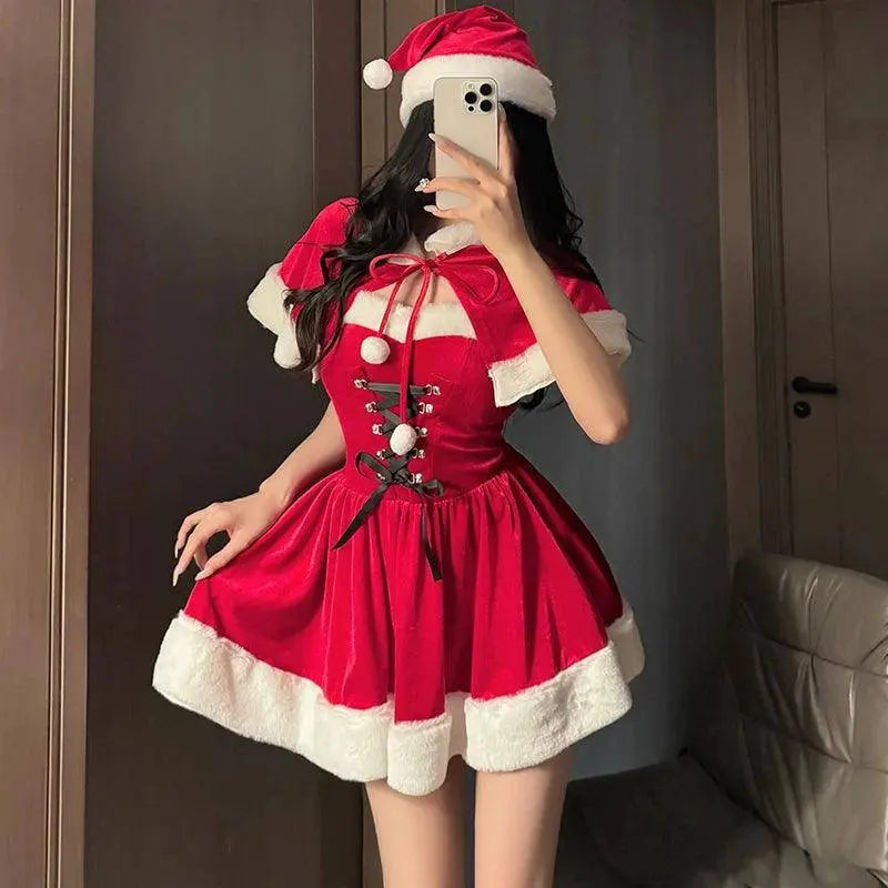 Women's Christmas Costume Short Sleeve Shawl Dress Christmas Lolita Costume Cosplay New Year Theme Stage Costume Party Dress - Tophatter Daily Deals