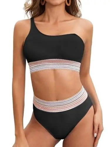 Women's Fashion Simple Solid Color Bikini Set Black M 5 - Tophatter Daily Deals