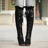 Women's High Boots 2025 Autumn Winter Sexy Lace Up Knee-high Boot Female Shoes Boots Women High Heels Leather Woman Boot - Tophatter Daily Deals