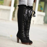 Women's High Boots 2025 Autumn Winter Sexy Lace Up Knee-high Boot Female Shoes Boots Women High Heels Leather Woman Boot Black - Tophatter Daily Deals