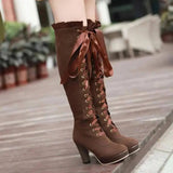 Women's High Boots 2025 Autumn Winter Sexy Lace Up Knee-high Boot Female Shoes Boots Women High Heels Leather Woman Boot - Tophatter Daily Deals
