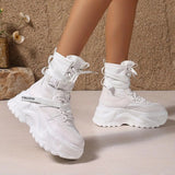 Women's High-Top Sneakers - Fashionable Lace-Up Platform Boots with Thick Sole, Versatile All-Season Footwear White - Tophatter Daily Deals