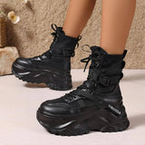 Women's High-Top Sneakers - Fashionable Lace-Up Platform Boots with Thick Sole, Versatile All-Season Footwear Black - Tophatter Daily Deals