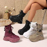 Women's High-Top Sneakers - Fashionable Lace-Up Platform Boots with Thick Sole, Versatile All-Season Footwear - Tophatter Daily Deals