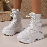Women's High-Top Sneakers - Fashionable Lace-Up Platform Boots with Thick Sole, Versatile All-Season Footwear - Tophatter Daily Deals
