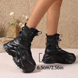 Women's High-Top Sneakers - Fashionable Lace-Up Platform Boots with Thick Sole, Versatile All-Season Footwear - Tophatter Daily Deals