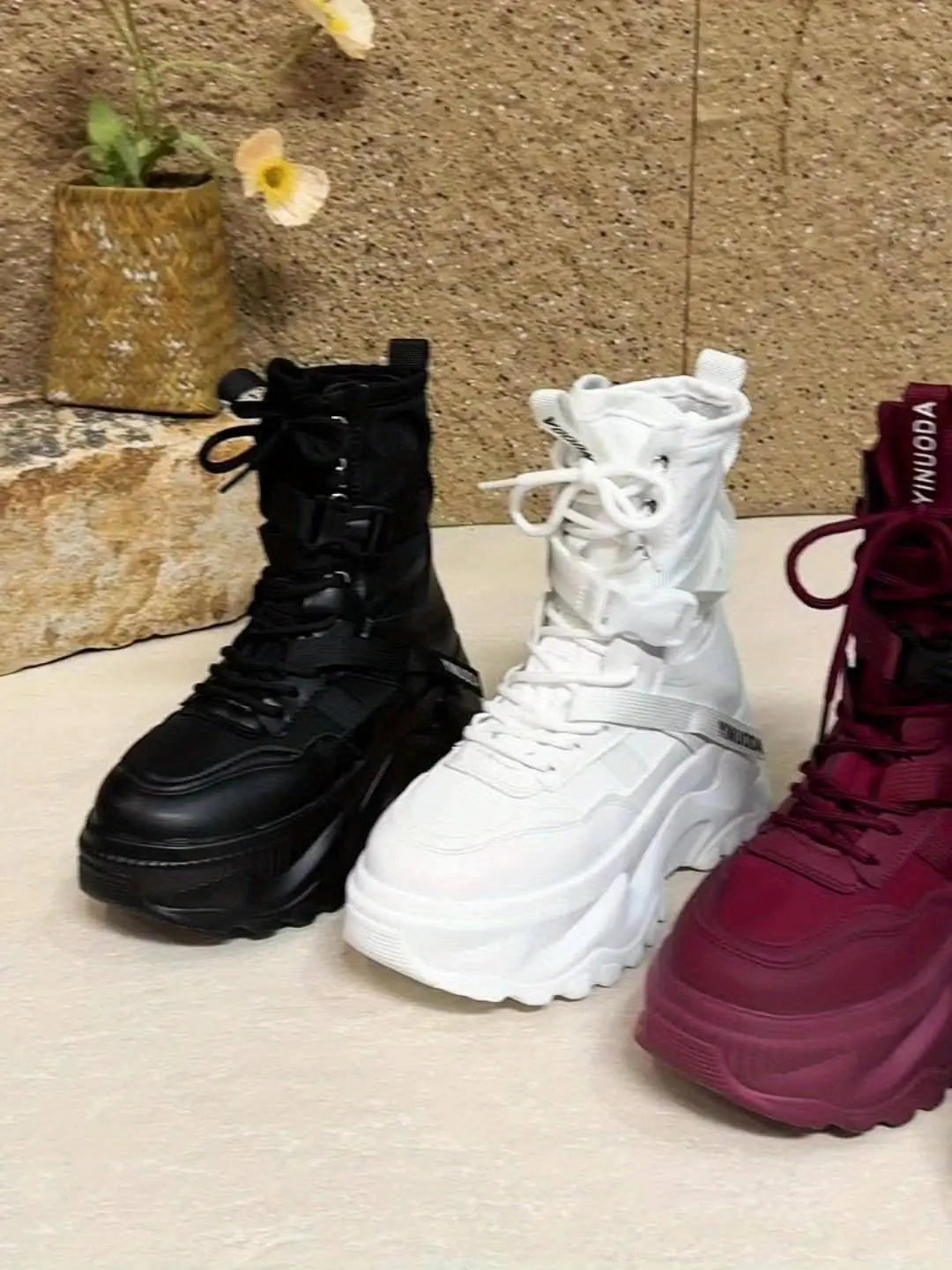 Women's High-Top Sneakers - Fashionable Lace-Up Platform Boots with Thick Sole, Versatile All-Season Footwear - Tophatter Daily Deals
