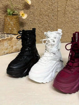 Women's High-Top Sneakers - Fashionable Lace-Up Platform Boots with Thick Sole, Versatile All-Season Footwear - Tophatter Daily Deals
