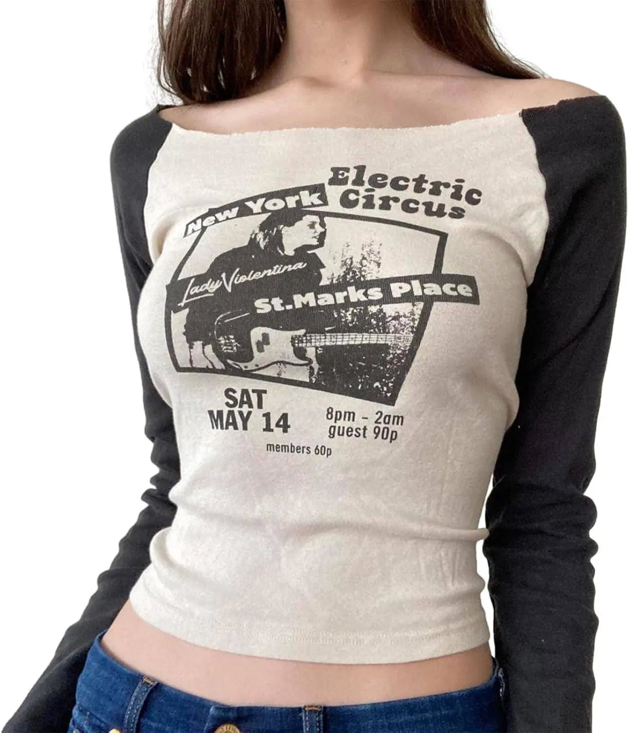 Women's Long-Sleeve Vintage Y2K Gothic Punk Grunge T-Shirt for Women and Girls, E-Girl Style t-shirt - Tophatter Daily Deals
