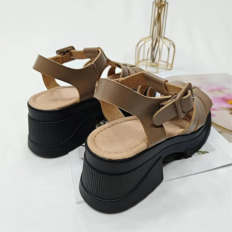 Women's Solid Color Chunky Heel Sandals, Fashion Open Toe Summer Shoes, Comfortable Buckle Strap Sandals - Tophatter Daily Deals