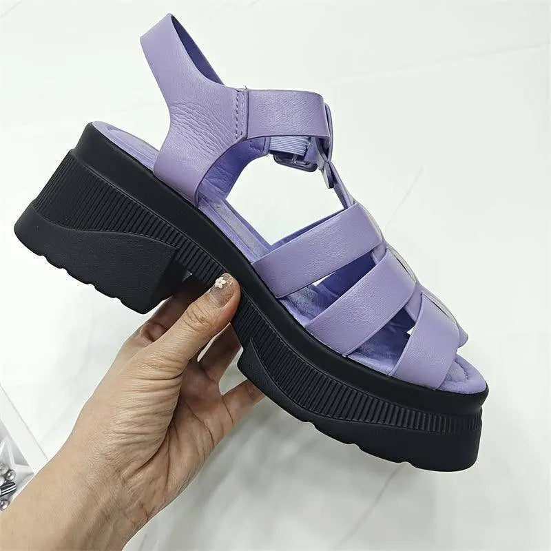 Women's Solid Color Chunky Heel Sandals, Fashion Open Toe Summer Shoes, Comfortable Buckle Strap Sandals - Tophatter Daily Deals