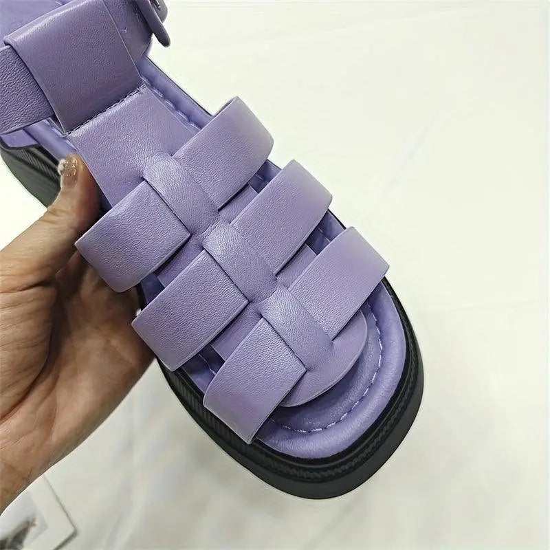 Women's Solid Color Chunky Heel Sandals, Fashion Open Toe Summer Shoes, Comfortable Buckle Strap Sandals - Tophatter Daily Deals