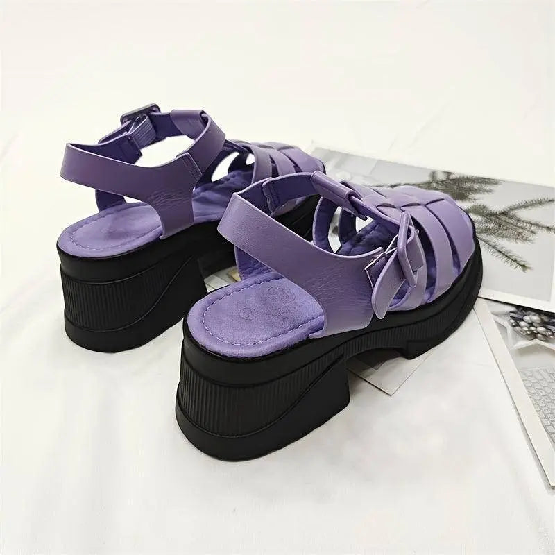 Women's Solid Color Chunky Heel Sandals, Fashion Open Toe Summer Shoes, Comfortable Buckle Strap Sandals - Tophatter Daily Deals