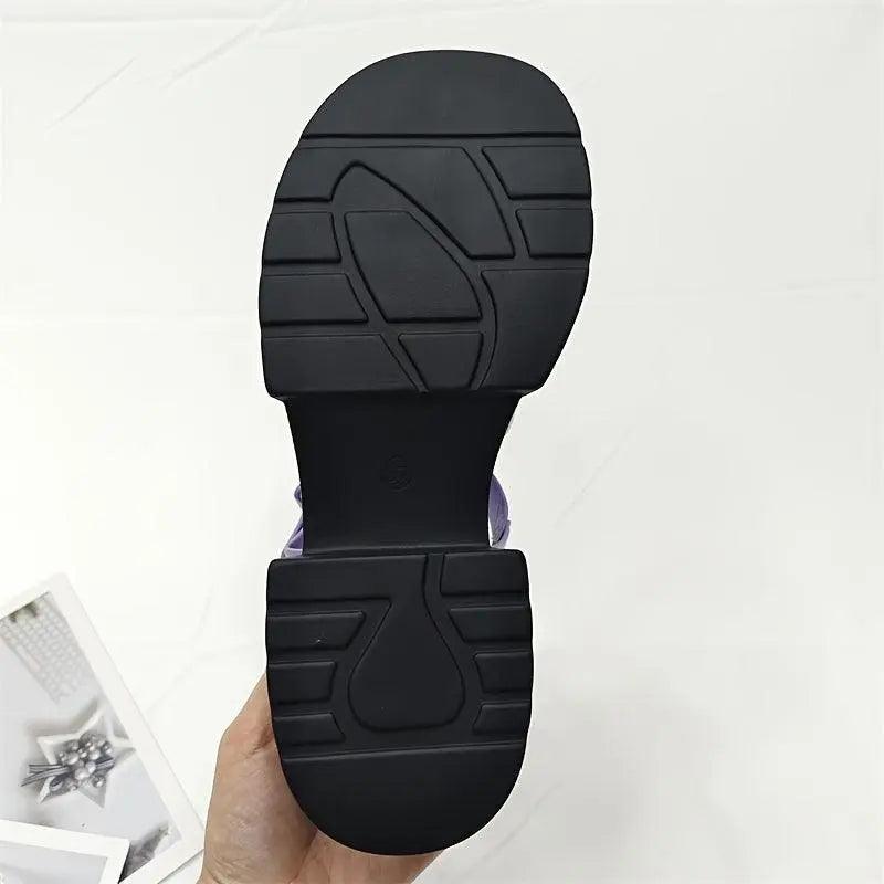 Women's Solid Color Chunky Heel Sandals, Fashion Open Toe Summer Shoes, Comfortable Buckle Strap Sandals - Tophatter Daily Deals