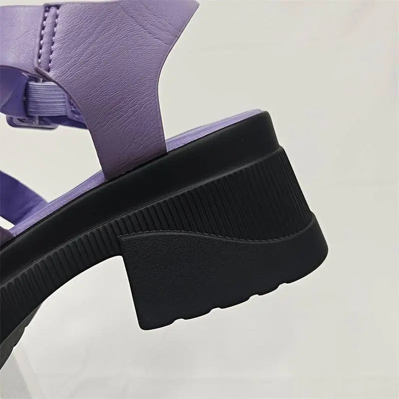 Women's Solid Color Chunky Heel Sandals, Fashion Open Toe Summer Shoes, Comfortable Buckle Strap Sandals - Tophatter Daily Deals