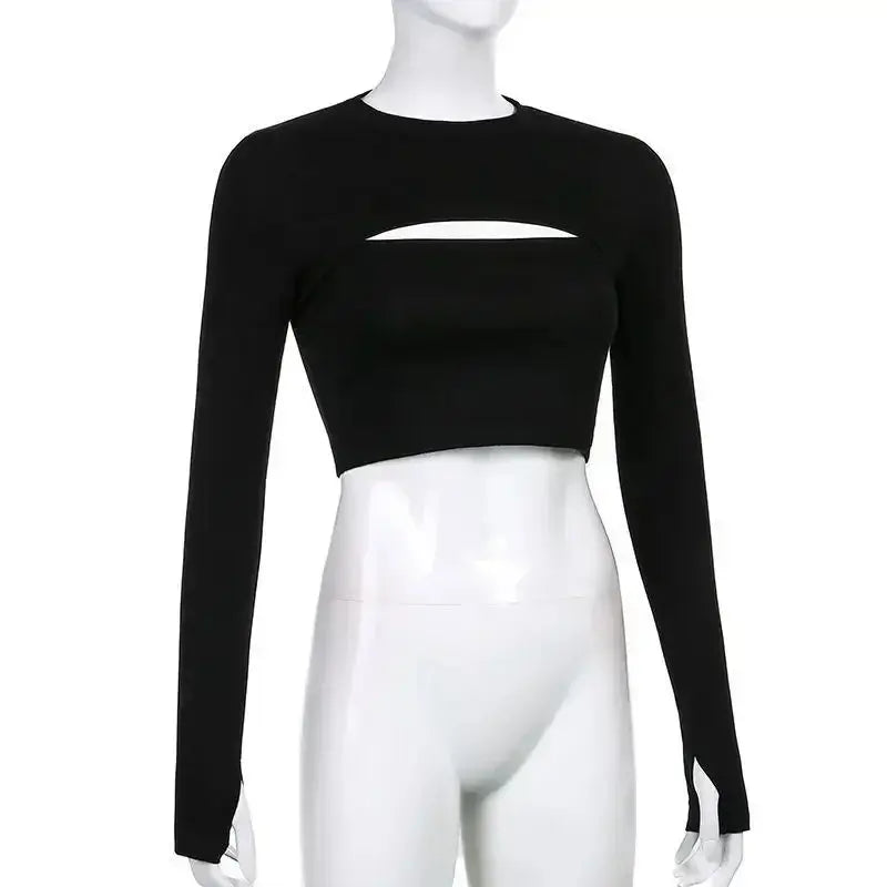 Women's T Shirt O-Neck Slim Fit Sexy Long Sleeve T-shirt Female Tees Shirt Femme Woman Crop Tops 2025 Spring New Korean Clothing - Tophatter Daily Deals